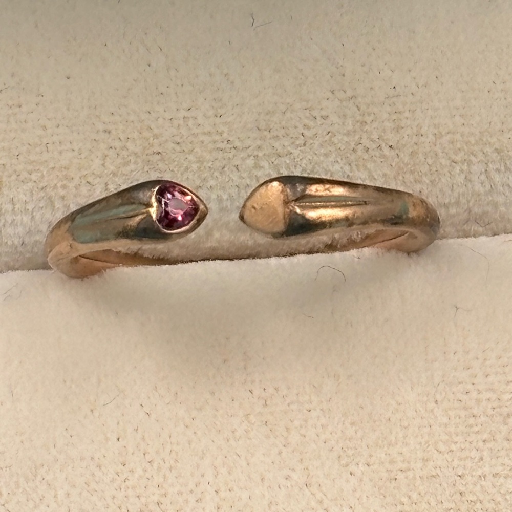 Pandora 14 K Rose Gold Two Hearts Ring Size 7.5 Authentic Marked Red CZ Romantic